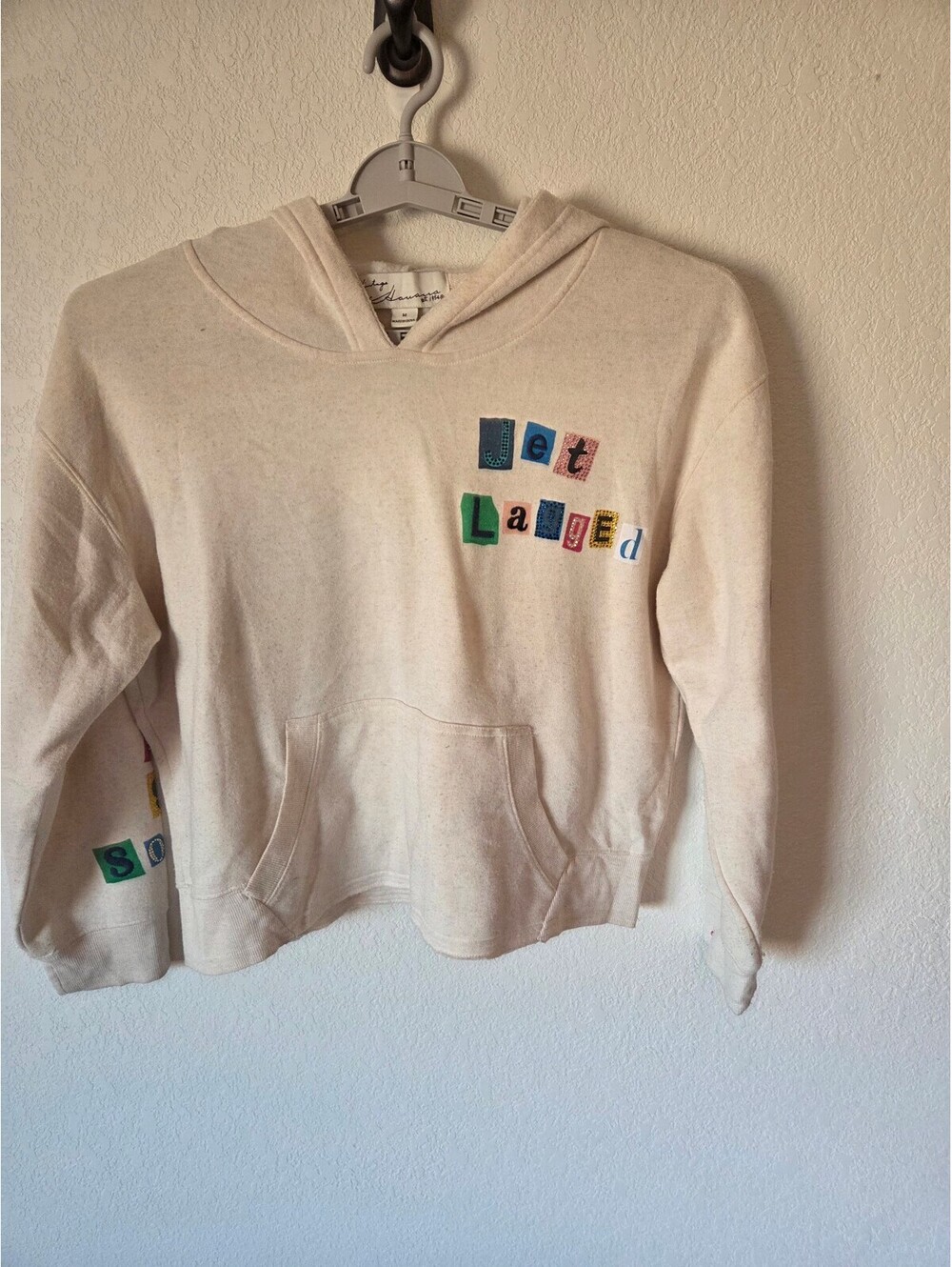 Vintage Havana Medium Cream Hoodie with Colorful Patch Lettering